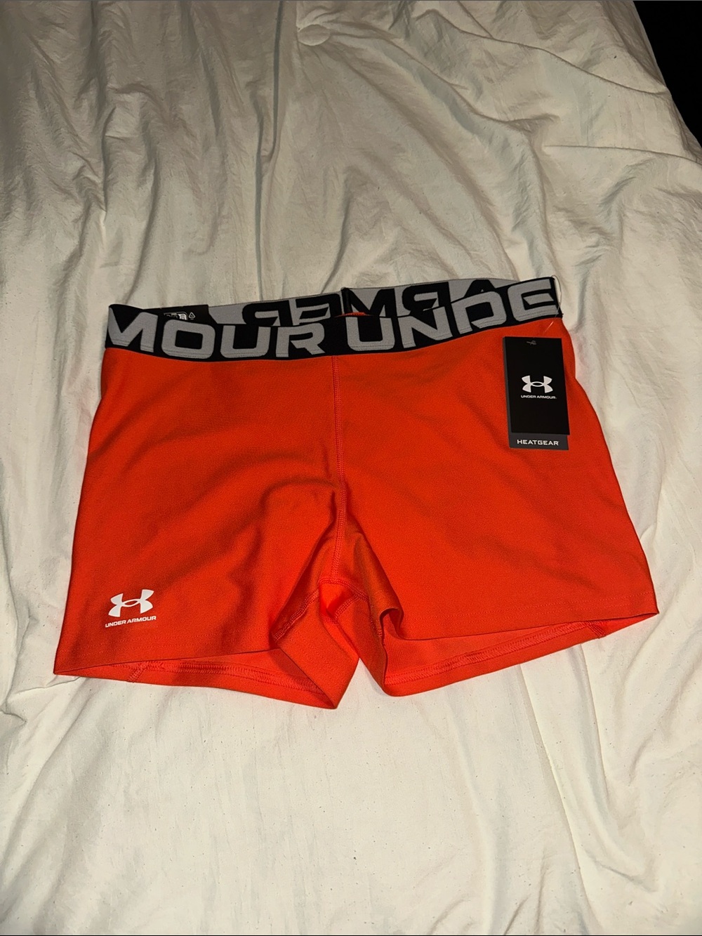 Under Armour Women's HeatGear Shorts - Bright Orange with Black Waistband